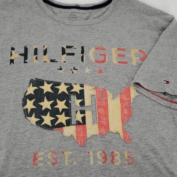 Tommy Hilfiger U.S. Flag Cut Out Tee Gray XL - Picture 2 of 6